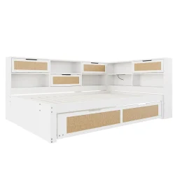 Okwish Lit Gigogne - Lit enfant 140x200 cm Bois Blanc avec Lit Simple, Tiroirs et Port USB, Grand Rangement Multifonction, Couleur Blanc Clearance