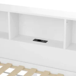 Okwish Lit Gigogne 140 x 200 cm - avec Lit Escamotable et LED Dimmable - Sans Matelas - Lin, MDF et Bois de Pin - Blanc