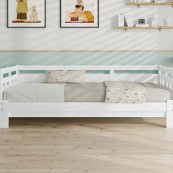 Okwish Lit gigogne 90 x 190 cm - Lit Banquette avec Motif Cœur - Pin Massif et MDF - Sans Matelas - Blanc New