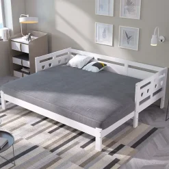 Okwish Lit gigogne 90 x 190 cm - Lit Banquette avec Motif Cœur - Pin Massif et MDF - Sans Matelas - Blanc New