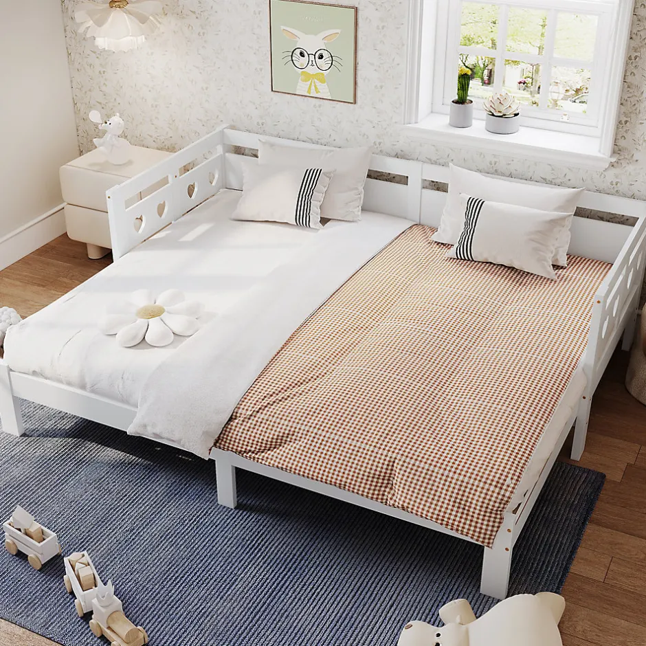 Generique Lit gigogne 90 x 200 cm - Lit Banquette avec 2e Couchage - Pin Massif et MDF - Sans Matelas - Blanc