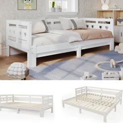 Generique Lit gigogne 90 x 200 cm - Lit Banquette avec 2e Couchage - Pin Massif et MDF - Sans Matelas - Blanc