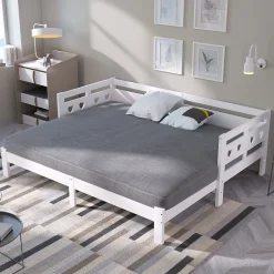Generique Lit gigogne 90 x 200 cm - Lit Banquette avec 2e Couchage - Pin Massif et MDF - Sans Matelas - Blanc