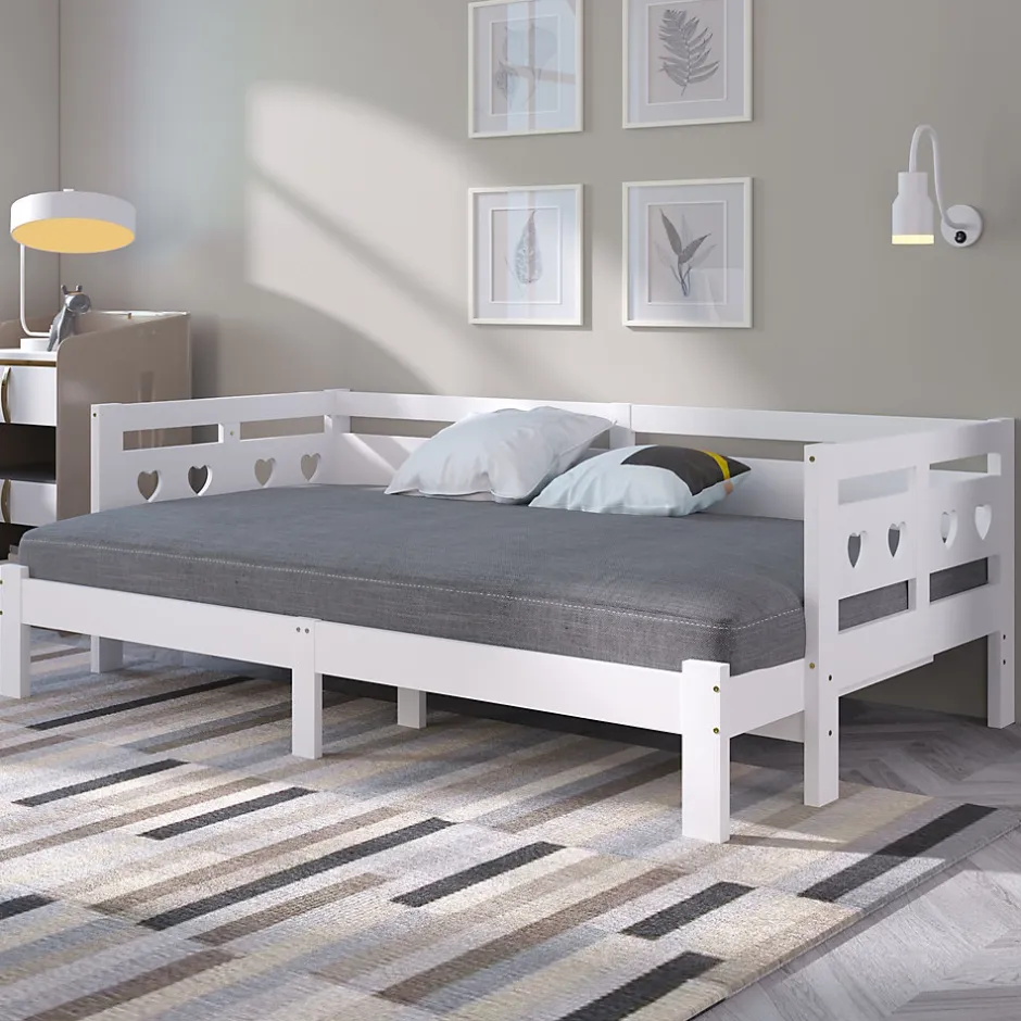 Generique Lit gigogne 90 x 200 cm - Lit Banquette avec 2e Couchage - Pin Massif et MDF - Sans Matelas - Blanc