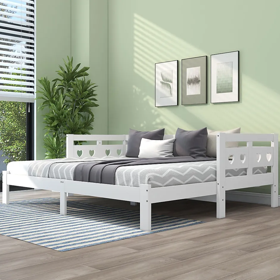 Generique Lit gigogne 90 x 200 cm - Lit Banquette avec 2e Couchage - Pin Massif et MDF - Sans Matelas - Blanc