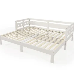 Generique Lit gigogne 90 x 200 cm - Lit Banquette avec 2e Couchage - Pin Massif et MDF - Sans Matelas - Blanc