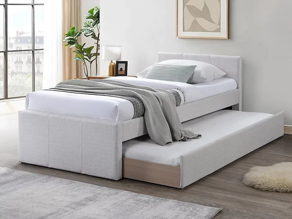 Vente-unique Lit gigogne 90 x 190 cm - Tissu - Beige - DORITALO Sale