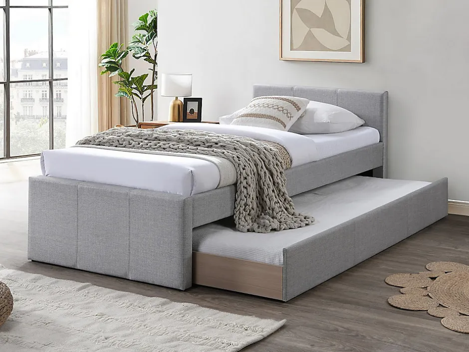 Enfant Vente-unique Lit gigogne 90 x 190 cm - Tissu - Gris - DORITALO