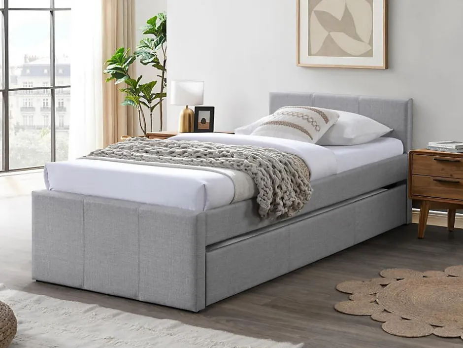 Enfant Vente-unique Lit gigogne 90 x 190 cm - Tissu - Gris - DORITALO