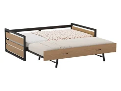 Enfant Vente-unique Lit gigogne 120 x 200 et 90 x 200 cm - MDF, Pin et métal - Naturel et anthracite + Matelas - BOSTON