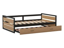 Enfant Vente-unique Lit gigogne 120 x 200 et 90 x 200 cm - MDF, Pin et métal - Naturel et anthracite + Matelas - BOSTON