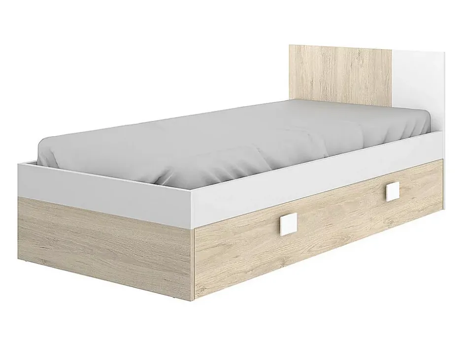 Vente-unique Lit gigogne 2 x 90 x 190 cm - Coloris : Naturel et blanc - SONIA Online