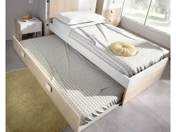 Vente-unique Lit gigogne 2 x 90 x 190 cm - Coloris : Naturel et blanc - SONIA Online