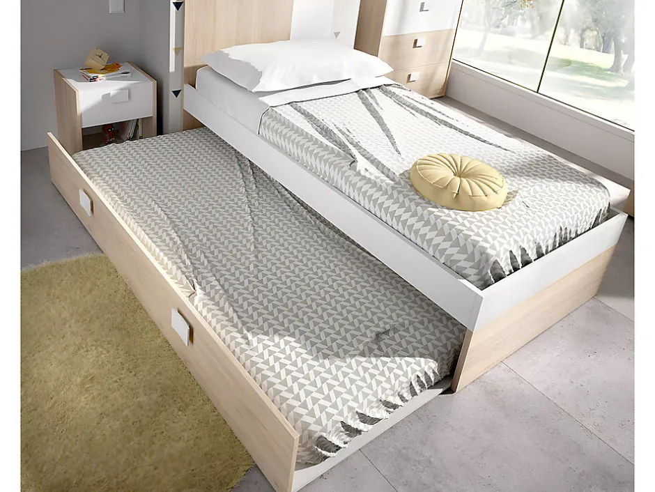 Vente-unique Lit gigogne 2 x 90 x 190 cm - Coloris : Naturel et blanc - SONIA Online