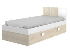 Vente-unique Lit gigogne 2 x 90 x 190 cm - Coloris : Naturel et blanc + matelas + sommier - SONIA
