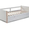 Vente-unique Lit gigogne 2 x 90 x 190 cm - MDF, pin et métal - Blanc et naturel - MAREKI