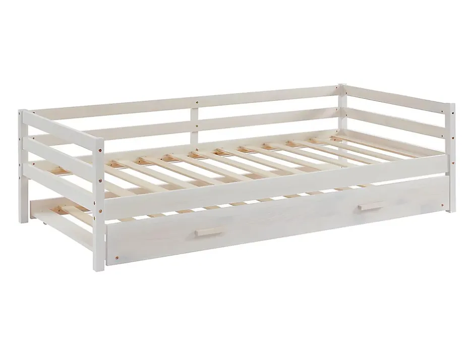 Vente-unique Lit gigogne AEDAN II - 2 x 90 x 190 cm - Pin massif et MDF - Blanchi Hot