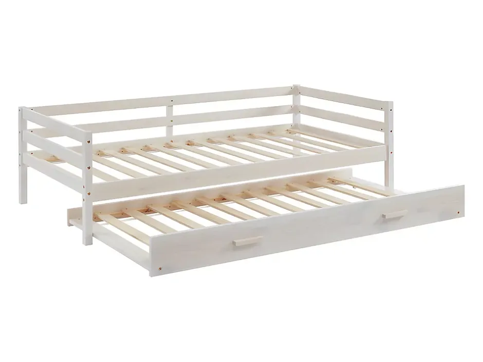 Vente-unique Lit gigogne AEDAN II - 2 x 90 x 190 cm - Pin massif et MDF - Blanchi Hot