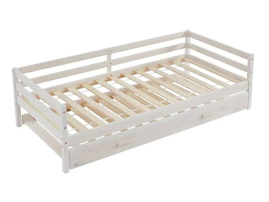 Vente-unique Lit gigogne AEDAN II - 2 x 90 x 190 cm - Pin massif et MDF - Blanchi + matelas Online