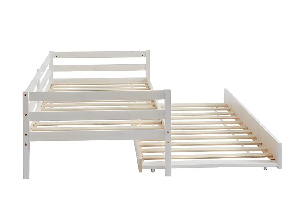 Vente-unique Lit gigogne AEDAN II - 2 x 90 x 190 cm - Pin massif et MDF - Blanchi + matelas Online