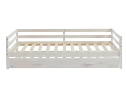 Vente-unique Lit gigogne AEDAN II - 2 x 90 x 190 cm - Pin massif et MDF - Blanchi + matelas Online