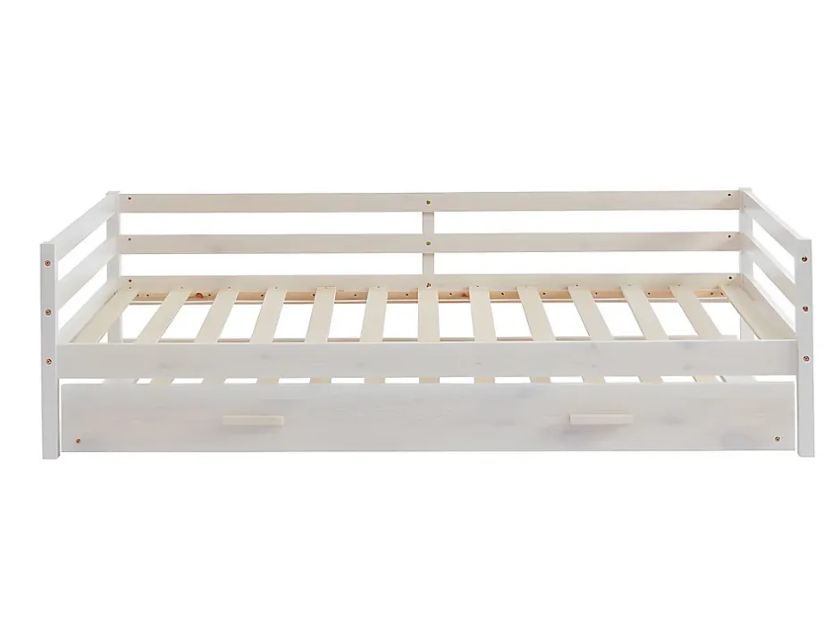 Vente-unique Lit gigogne AEDAN II - 2 x 90 x 190 cm - Pin massif et MDF - Blanchi + matelas Online