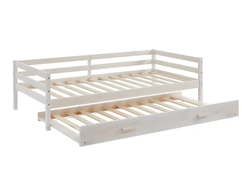 Vente-unique Lit gigogne AEDAN II - 2 x 90 x 190 cm - Pin massif et MDF - Blanchi + matelas Online