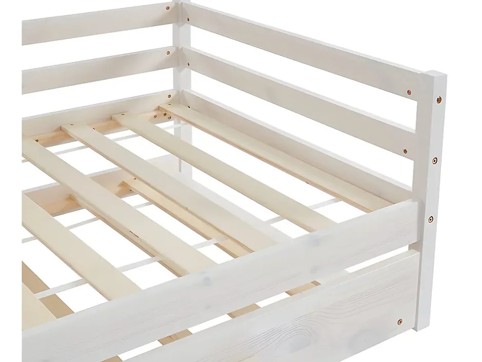 Vente-unique Lit gigogne AEDAN II - 2 x 90 x 190 cm - Pin massif et MDF - Blanchi + matelas Online