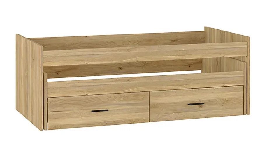Pegane Lit gigogne avec 2 tiroirs coloris chêne Mauvella - Longueur 195,20 x profondeur 98 x hauteur 48,50 cm Discount