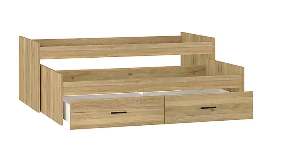 Pegane Lit gigogne avec 2 tiroirs coloris chêne Mauvella - Longueur 195,20 x profondeur 98 x hauteur 48,50 cm Discount