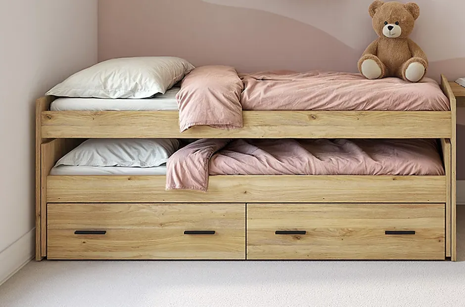 Pegane Lit gigogne avec 2 tiroirs coloris chêne Mauvella - Longueur 195,20 x profondeur 98 x hauteur 48,50 cm Discount