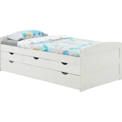 Idimex Lit gigogne avec rangements JESSY, 90 x 190 cm en pin massif lasuré blanc Online