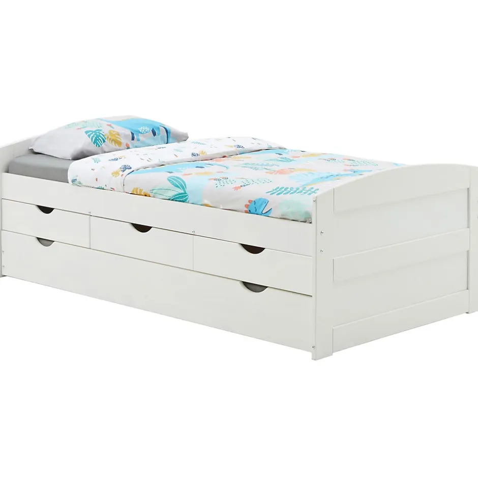 Idimex Lit gigogne avec rangements JESSY, 90 x 190 cm en pin massif lasuré blanc Online