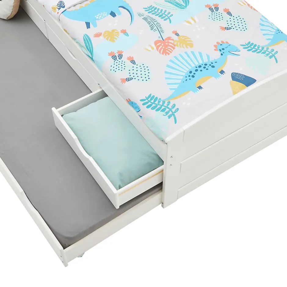 Idimex Lit gigogne avec rangements JESSY, 90 x 190 cm en pin massif lasuré blanc Online