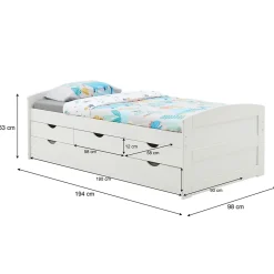 Idimex Lit gigogne avec rangements JESSY, 90 x 190 cm en pin massif lasuré blanc Online