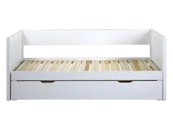 Vente-unique Lit gigogne banquette 90 x 190 ou 174 x 190 cm - Avec sommier peigne et tiroir - Pin et MDF - Blanc - ALFIERO II