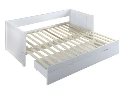 Vente-unique Lit gigogne banquette 90 x 190 ou 174 x 190 cm - Avec sommier peigne et tiroir - Pin et MDF - Blanc - ALFIERO II