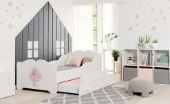 Htmeubles Lit gigogne blanc ARMONA - Princesse rose - 2 x 160 cm x 80 cm