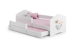 Htmeubles Lit gigogne blanc FIONA avec sommier et matelas - Elephant orange - 2 x 160 cm x 80 cm