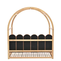 Okwish Lit gigogne cabane enfant 140x200 cm avec toit arqué et coussins en velours - pin massif naturel et orange