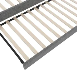 Okwish Lit Gigogne Double 140x200 cm - Ports USB Type-C et Éclairage LED d'Ambiance, Compartiment de Rangement, Lin - sans Matelas - Gris