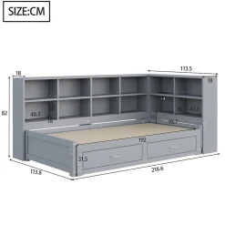 Okwish Lit Gigogne en Bois 90/180x190 cm - Lit Enfant avec Rangement, Tiroirs et Prise Électrique, Sommier à Lattes, Gris