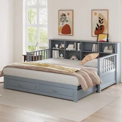 Okwish Lit Gigogne en Bois 90/180x190 cm Extensible avec Tiroirs et Prise USB, Lit Multifonction avec Rangement, Gris Online