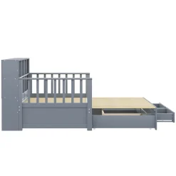 Okwish Lit Gigogne en Bois 90/180x190 cm Extensible avec Tiroirs et Prise USB, Lit Multifonction avec Rangement, Gris Online