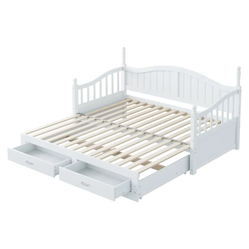 Okwish Lit Gigogne en Bois 90/180x190 cm Extensible avec Tiroirs et Sommier Intégré, Lit Multifonction pour enfant ou Adulte, Blanc Discount