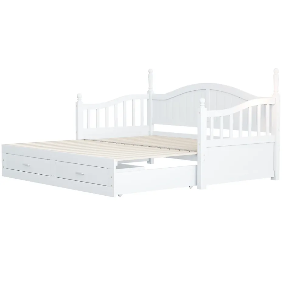 Okwish Lit Gigogne en Bois 90/180x190 cm Extensible avec Tiroirs et Sommier Intégré, Lit Multifonction pour enfant ou Adulte, Blanc Discount