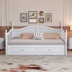 Okwish Lit Gigogne en Bois 90/180x190 cm Extensible avec Tiroirs et Sommier Intégré, Lit Multifonction pour enfant ou Adulte, Blanc Discount