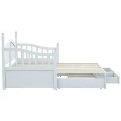 Okwish Lit Gigogne en Bois 90/180x190 cm Extensible avec Tiroirs et Sommier Intégré, Lit Multifonction pour enfant ou Adulte, Blanc Discount
