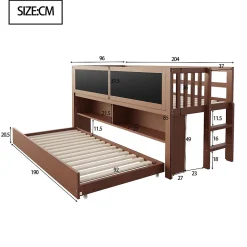 Okwish Lit Gigogne enfant 90x200 cm avec Lit Tiroir, Échelle, Tableau à Gribouillis et Rangement Intégré - Sans Matelas - Bois Marron Sale