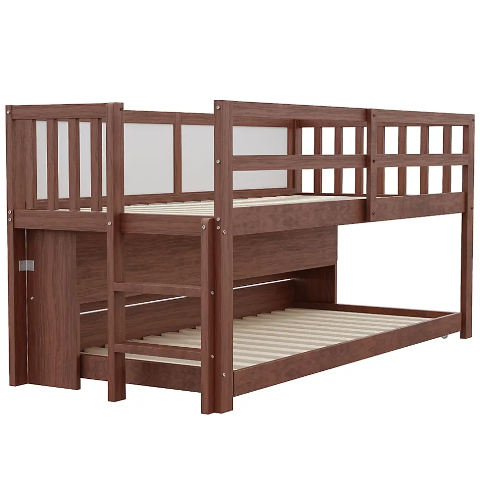 Okwish Lit Gigogne enfant 90x200 cm avec Lit Tiroir, Échelle, Tableau à Gribouillis et Rangement Intégré - Sans Matelas - Bois Marron Sale
